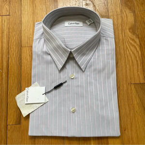 Calvin Klein Button Down Shirt Men Sz Neck 17 Gray White Purple Pin Stripes NWT